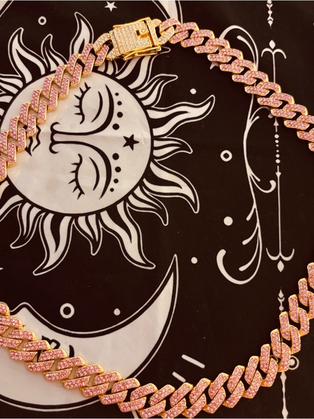 Pink Pavé Cuban Link Chain Necklace